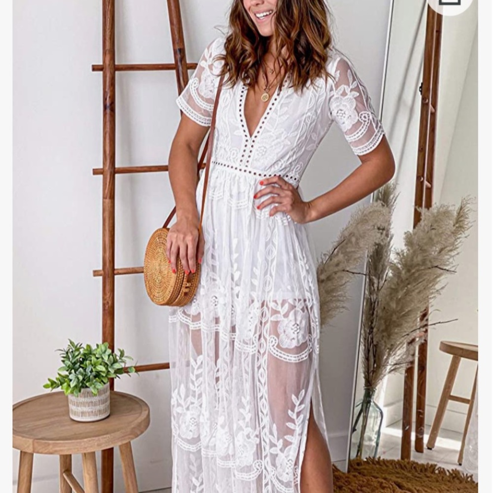 White lace maxi dress